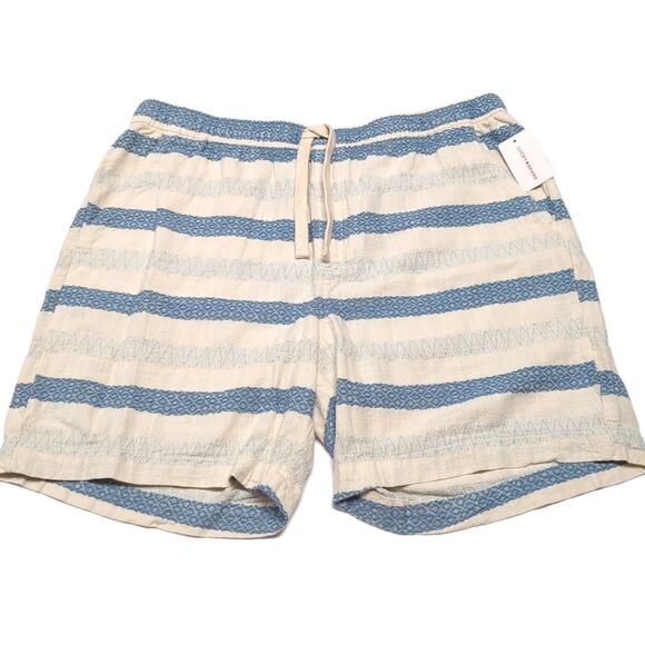 Lucky Brand Shorts Mens XL Dobby Cream Blue Stripe Cotton Drawstring NEW NWT - Picture 1 of 13
